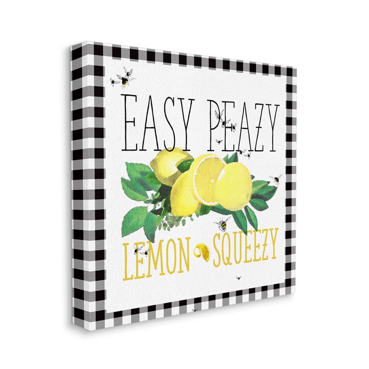 Stupell Industries Easy Peazy Lemon Squeezy Kitchen Humor Plaid Word Design Canvas Wall Art
